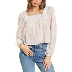 BCBGeneration Striped Square Neck Gauze Top